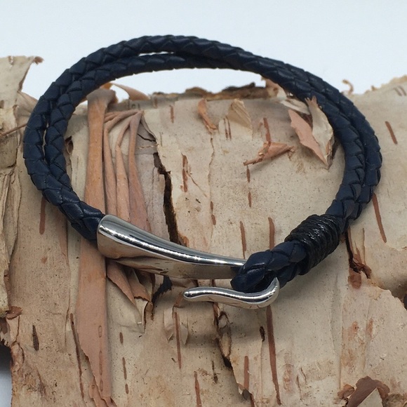 Other - Men’s / Unisex Dark Blue Double Leather Bracelet Stainless Steel Hook Clasp